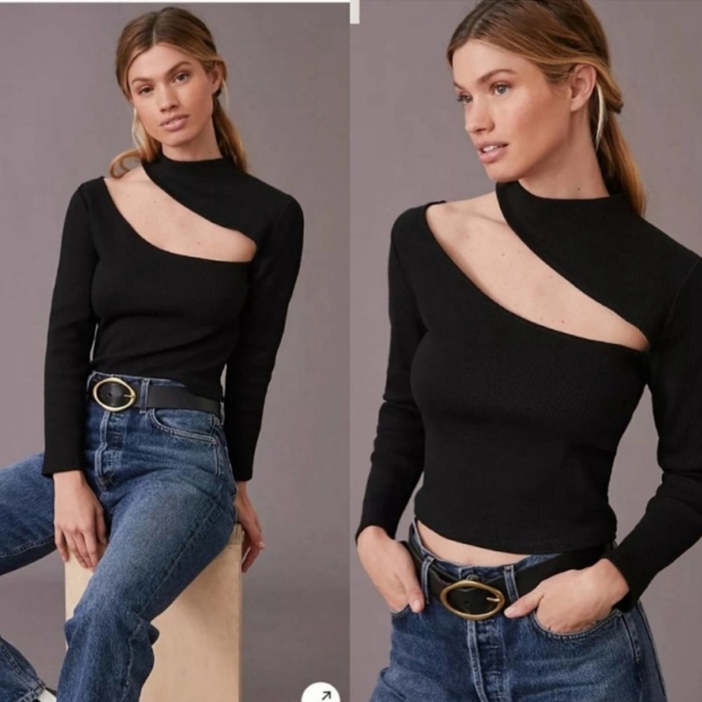 NWT Anthropologie Cut Out Ribbed Top